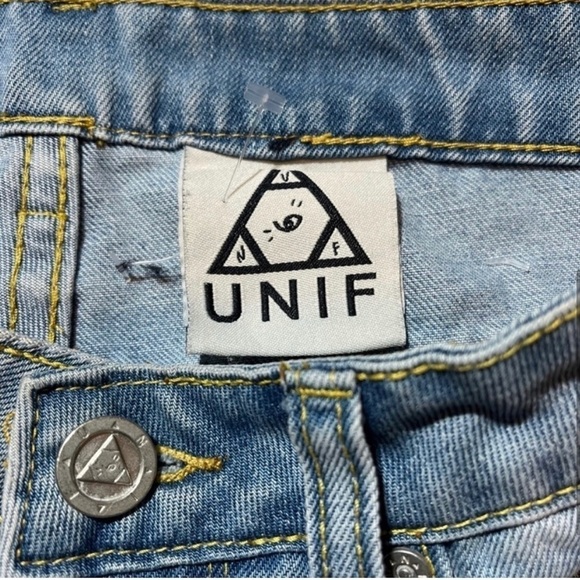 UNIF Size 28 Denim Blue Jean Shorts Distressed Light Wash Midrise micro mini - Picture 5 of 5